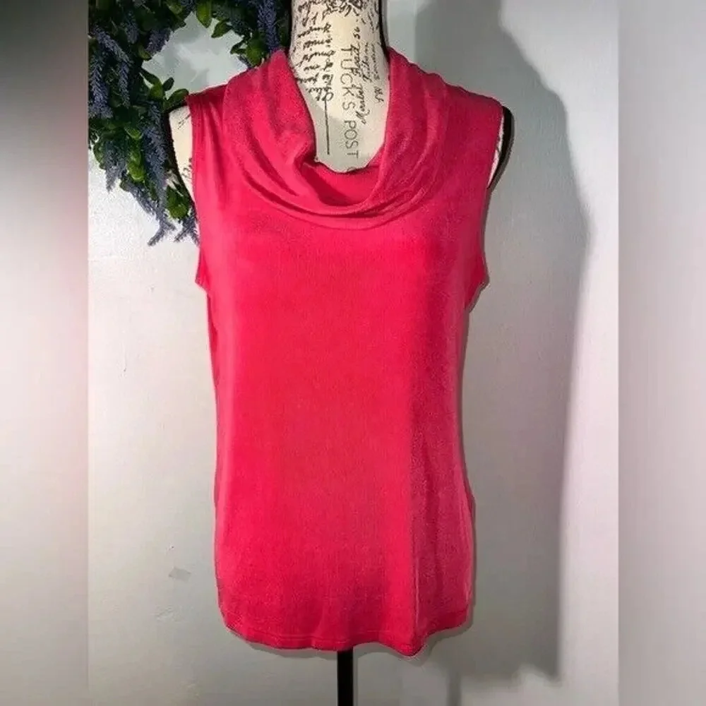 Vintage Chico’s, pink, sleeveless turtleneck, L micro ribbed stretch liquid knit